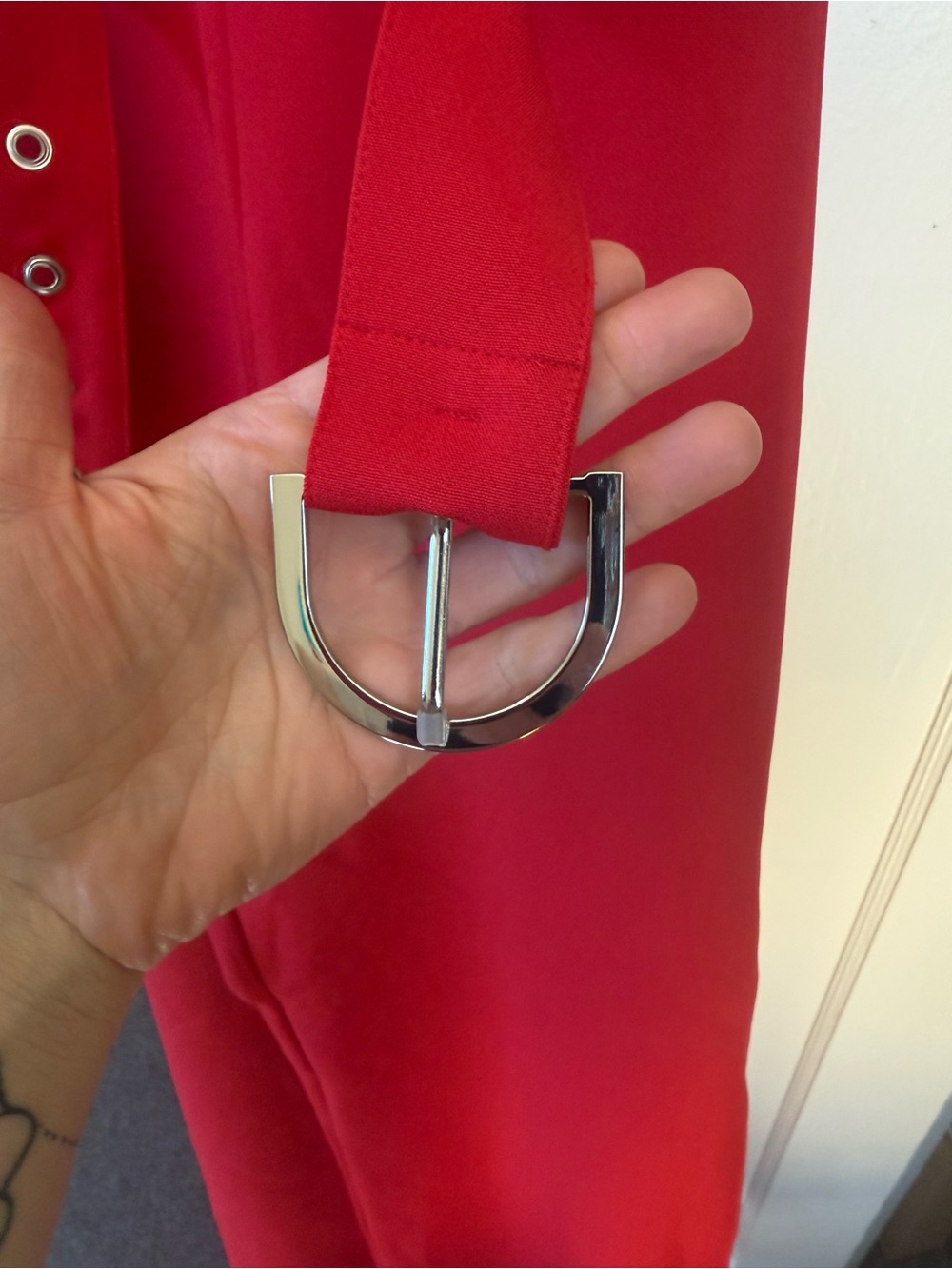Red Express Jumpsuit with Matching Eyelet Belt| Size Medium | Like new! - Picture 5 of 7